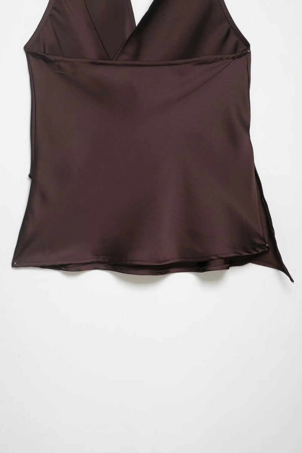 4 colors Sexy Ruched Cross Front Satin Halter Tank Top Women One Button Side Asymmetric Camisole Camis Crop Tee Brown Lavender