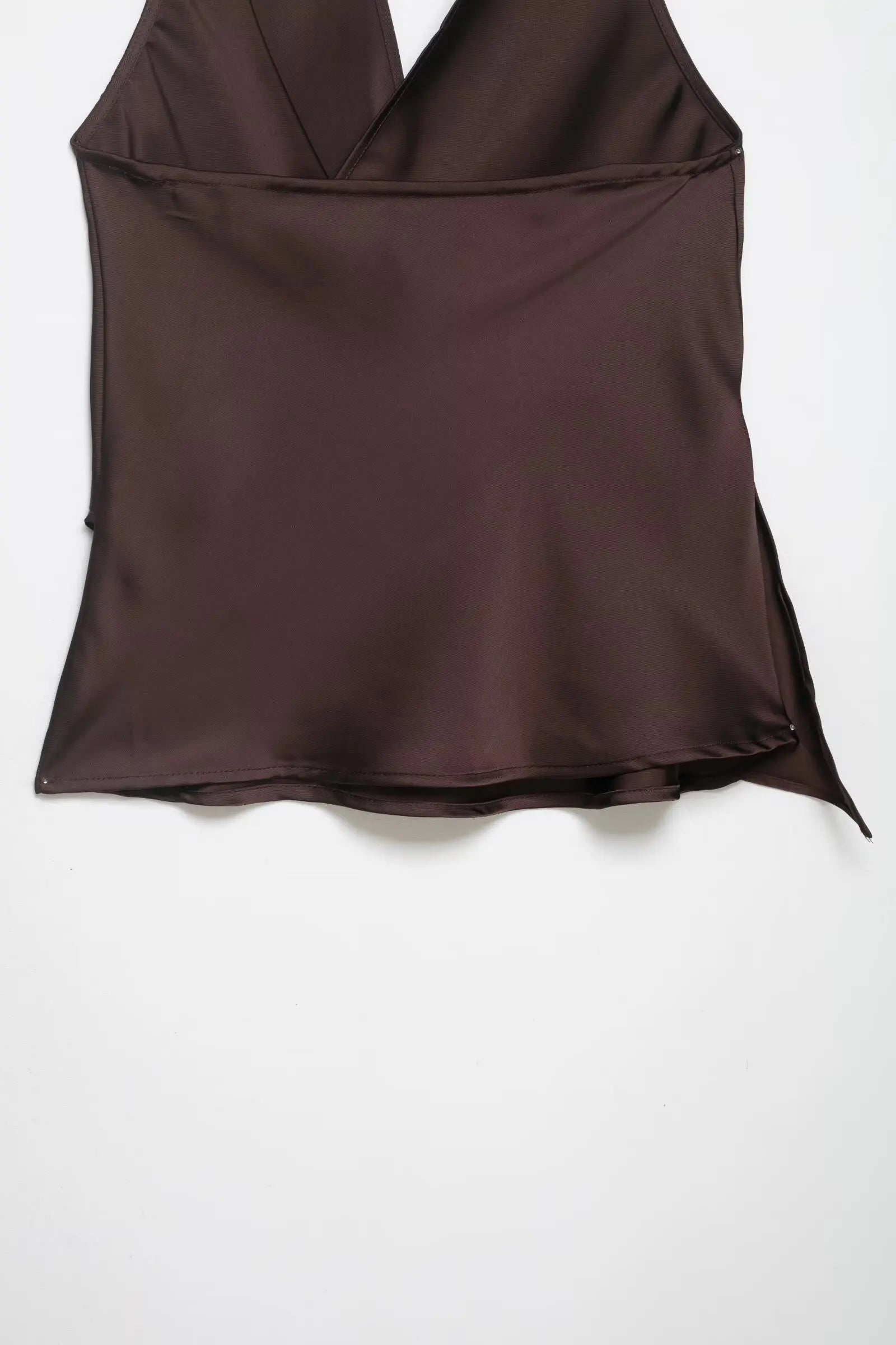 4 colors Sexy Ruched Cross Front Satin Halter Tank Top Women One Button Side Asymmetric Camisole Camis Crop Tee Brown Lavender