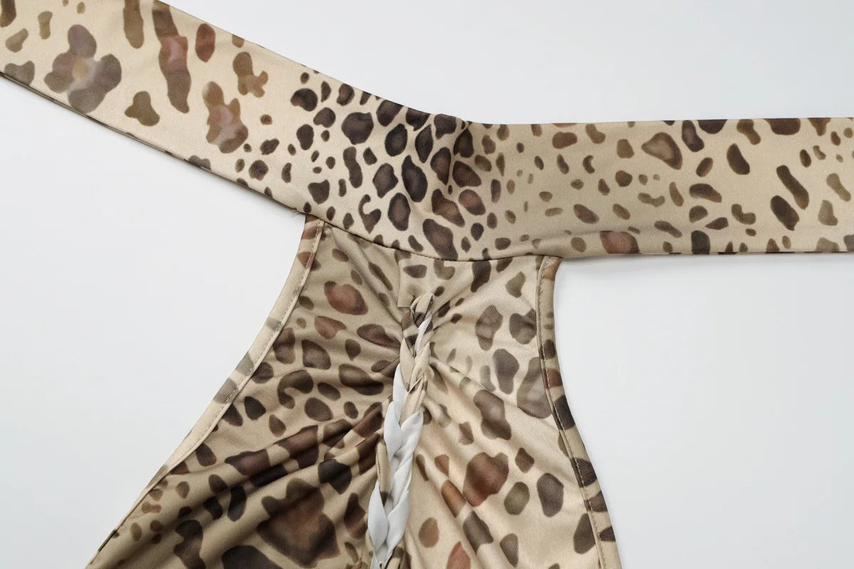 Cryptographic Fashion Halter Leopard Sexy Backless Maxi Dress Women Club Outfits Bandage Embellished Long Dresses Robe Clothes