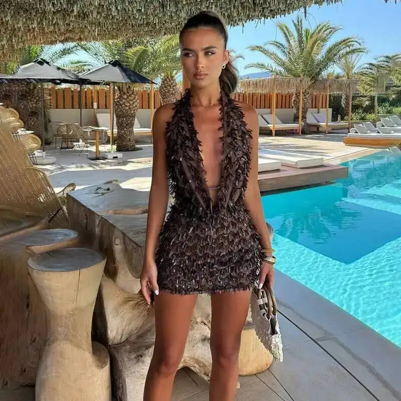 Avrilyaan Colorful Diamond Pattern Sequin Slit Sexy Dress Women 2025 Elegant Party Dress Backless Mini Summer Dress Vestidos