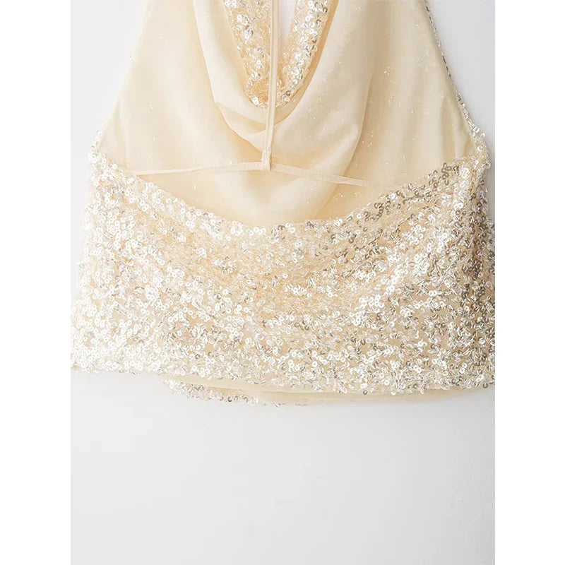 ANDRO SEQUIN HALTER TOP