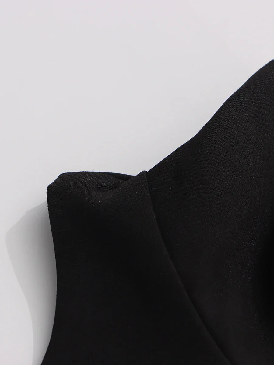 TWOTWINSTYLE Slimming Spliced Zipper Fashion Mini Dresses for Women High Neck Sleeveless High Waist Patchwork Folds Dress Female