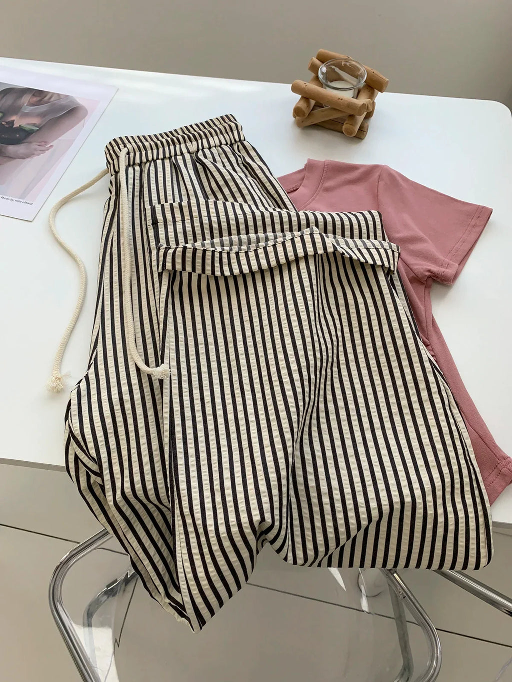 Striped Pants For Women In Summer Loose Slim Casual Wide Leg Straight Leg Long Pants