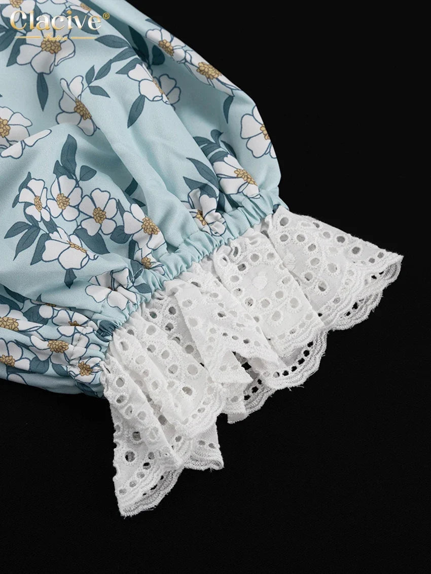 Clacive Summer Slim Print Women's Dress Fashion Slash Neck Short Sleeve Mini Dresses Elegant High Waist Patchwork Female Dress