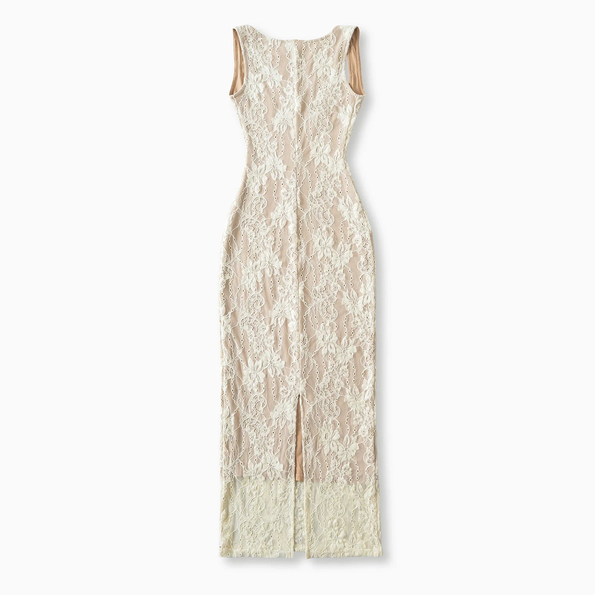 Women Sexy See Through Lace With Lining Sleeveless Dress Square Collar Bra Chest Package Hips Back Slit Long Dresses Robe
