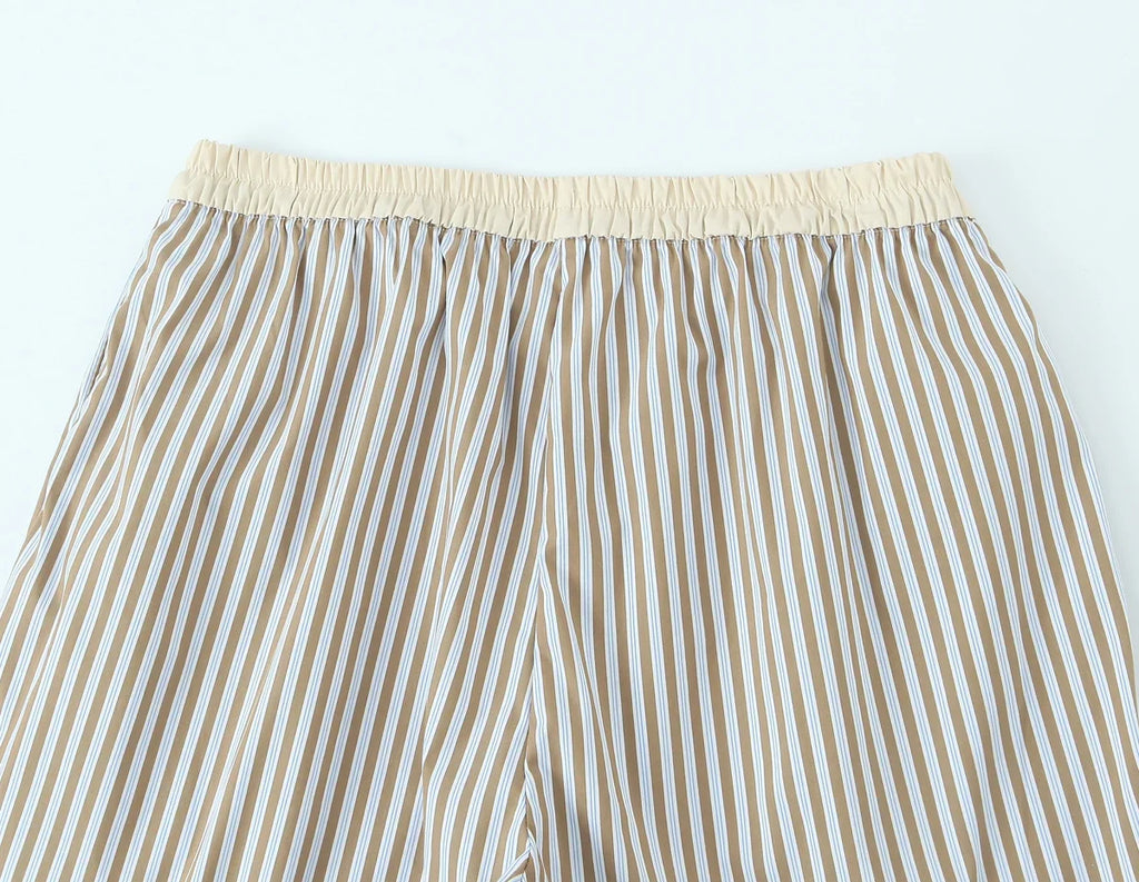 YENKYE Europe And America Striped Wide Leg Pants Women Vintage Elastic High Waist Casual Summer Trousers Female pantalones