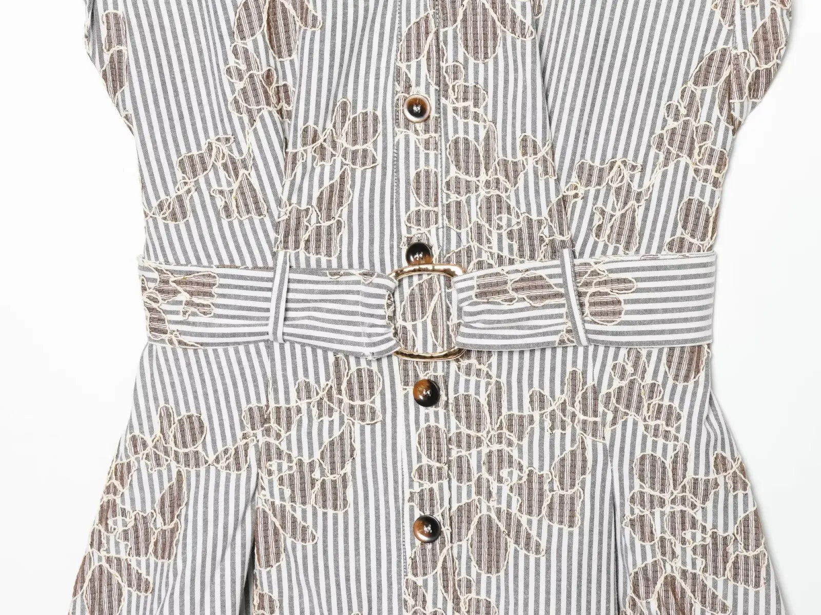 YENKYE 2026 Women Embroidery Striped Short Dress Sleeveless Front Button With Belt Shirt Dresses Office Casual Summer Vestidos