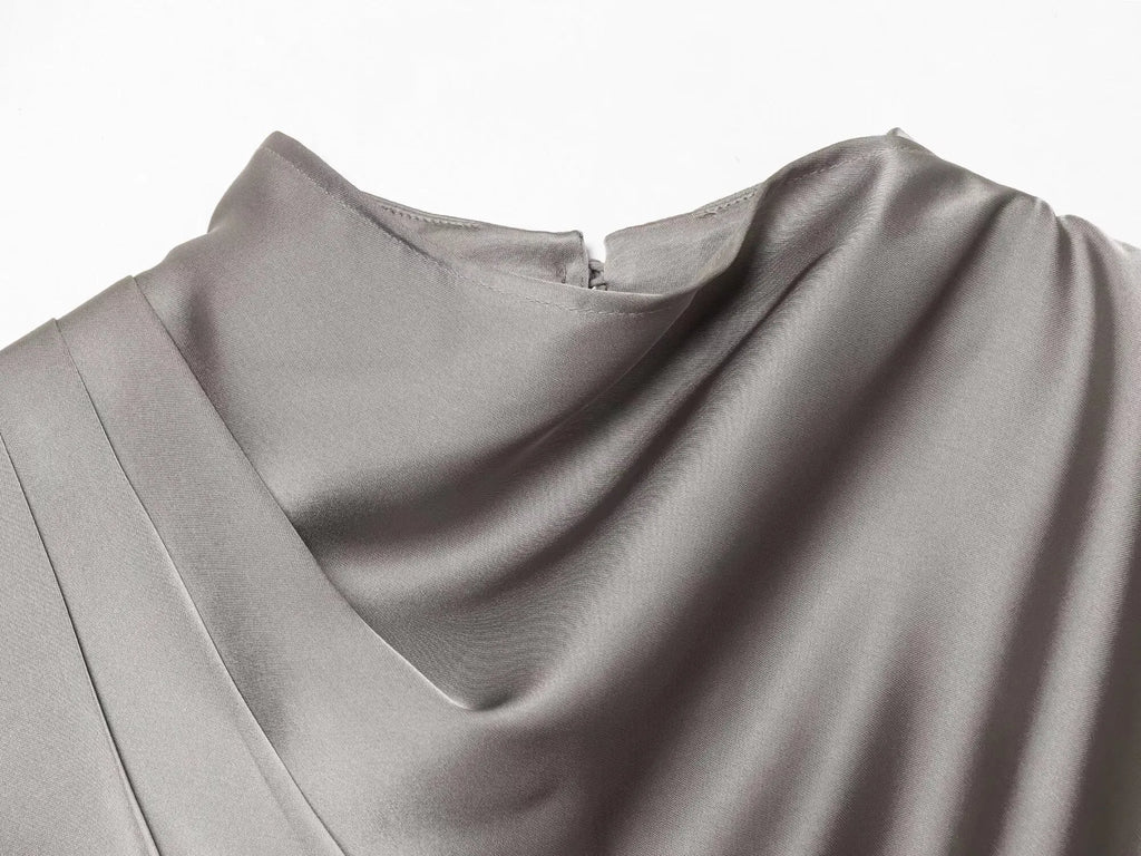 YENKYE New 2026 Women Shawl Design Satin Blouse Long Sleeve Spring High Street Elegant Tops