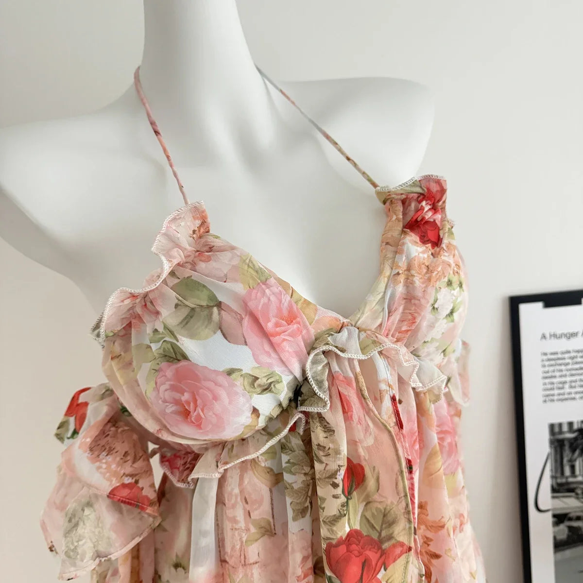 Summer French Vintage Mini Fairy Chiffon Floral Lantern Sleeve Dress Women Mori Romantic Frock Evening Court One-Piece Gyaru New