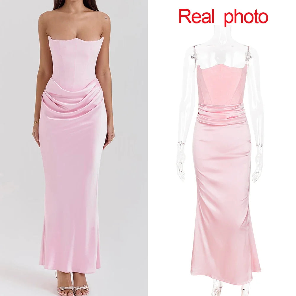 Dropshipping  Black Maxi Wedding Guest Dress Women Strapless Velvet Boning Corset Party Dress Sexy  Long Formal Occasion Dress