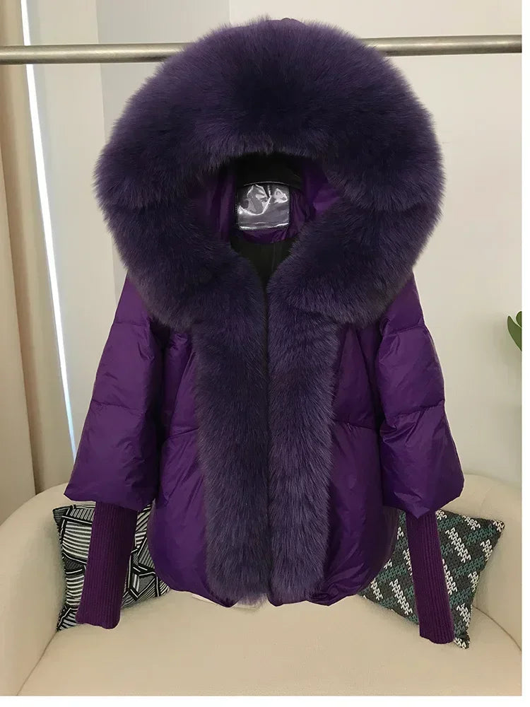 OFTBUY 2023 Real Fox Fur Collar Hooded Winter Jacket Women Natural Thick Warm Loose Oversize Duck Down Coat Streetwear Outerwear