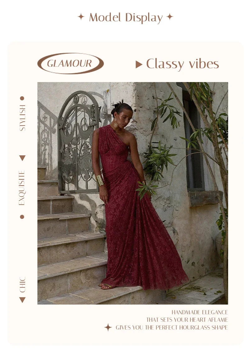 VC 2026 Yellow One Shoulder Corset Lace Maxi Dress For Women Side Ruched High Slit Wedding Guest Bridesmaid Formal Dress