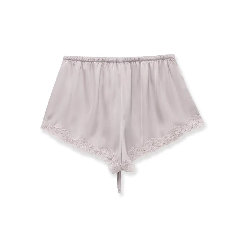 YENKYE New 2026 Women Lace Trim Satin Mini Shorts Elastic Waist With Drawstring Casual Summer Shorts