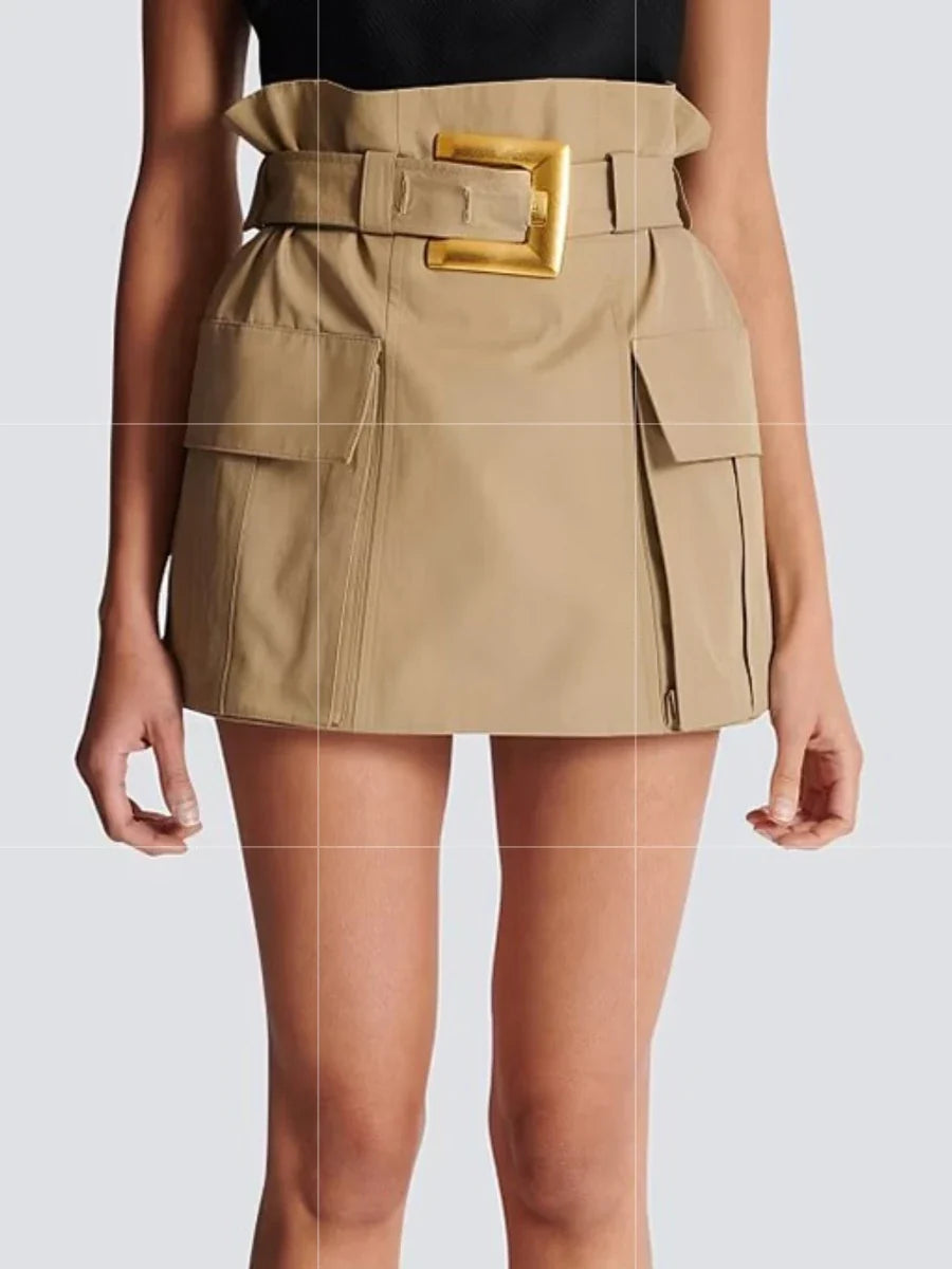 TWOTWINSTYLE Solid Spliced Belt Temperament Skirts for Women High Waist Patchwork Pockets Design Sense Skirt Female Clothing New