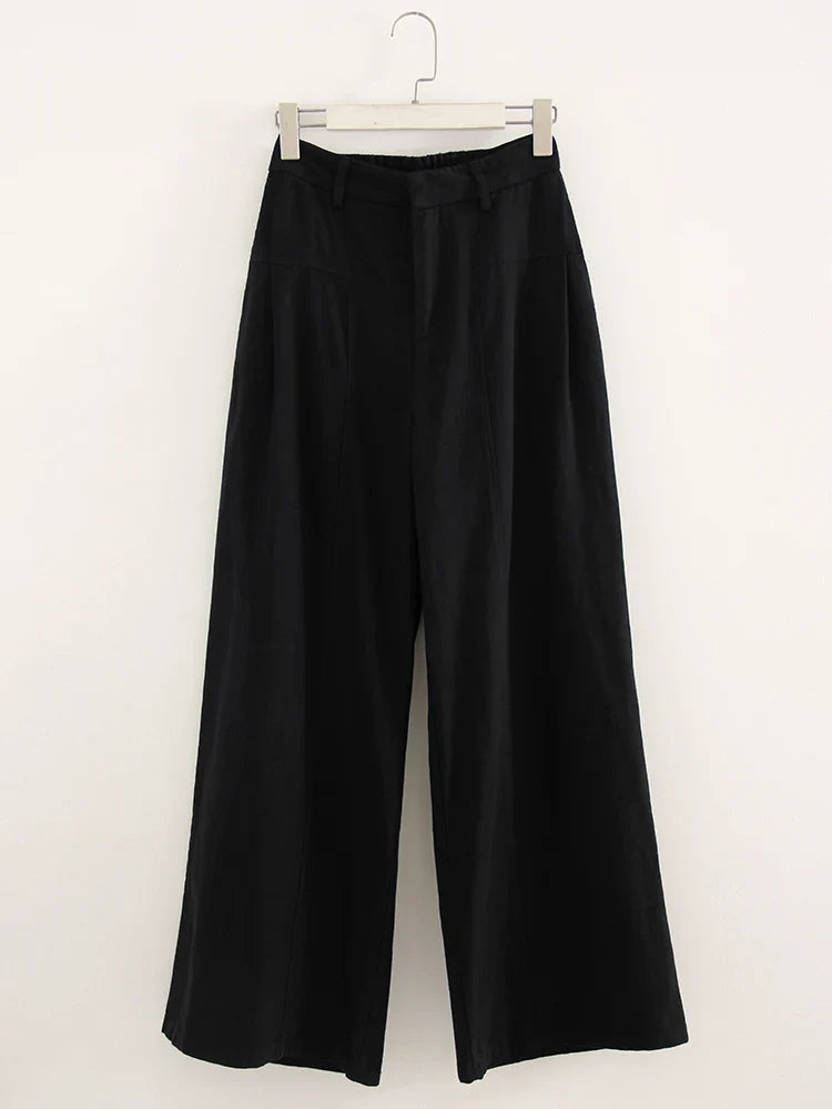 White Cotton Linen Pants Women Wide Leg Formal Trousers Summer Straight Leg Suit Pants High Waist Ladies Formal Pants Loose