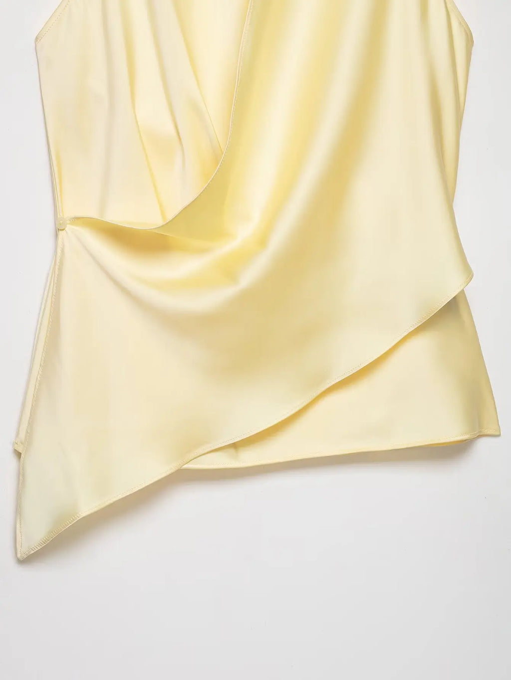 4 colors Sexy Ruched Cross Front Satin Halter Tank Top Women One Button Side Asymmetric Camisole Camis Crop Tee Brown Lavender