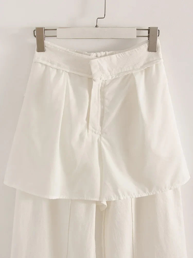 White Cotton Linen Pants Women Wide Leg Formal Trousers Summer Straight Leg Suit Pants High Waist Ladies Formal Pants Loose