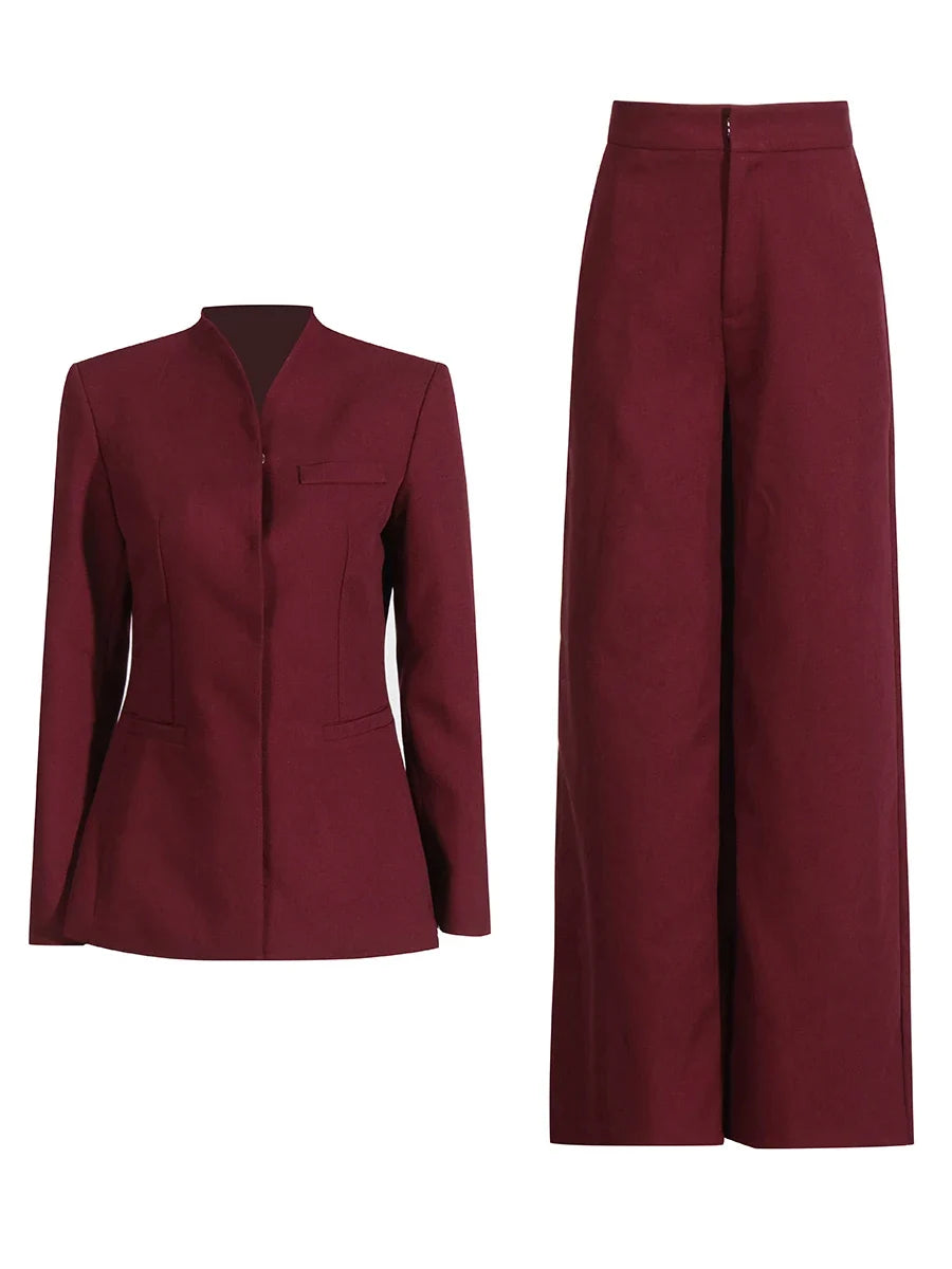 TWOTWINSTYLE Solid Two Piece Set For Women Stand Collar Long Sleeve Tops High Waist Spliced Button Long Pants Fashion Set Female