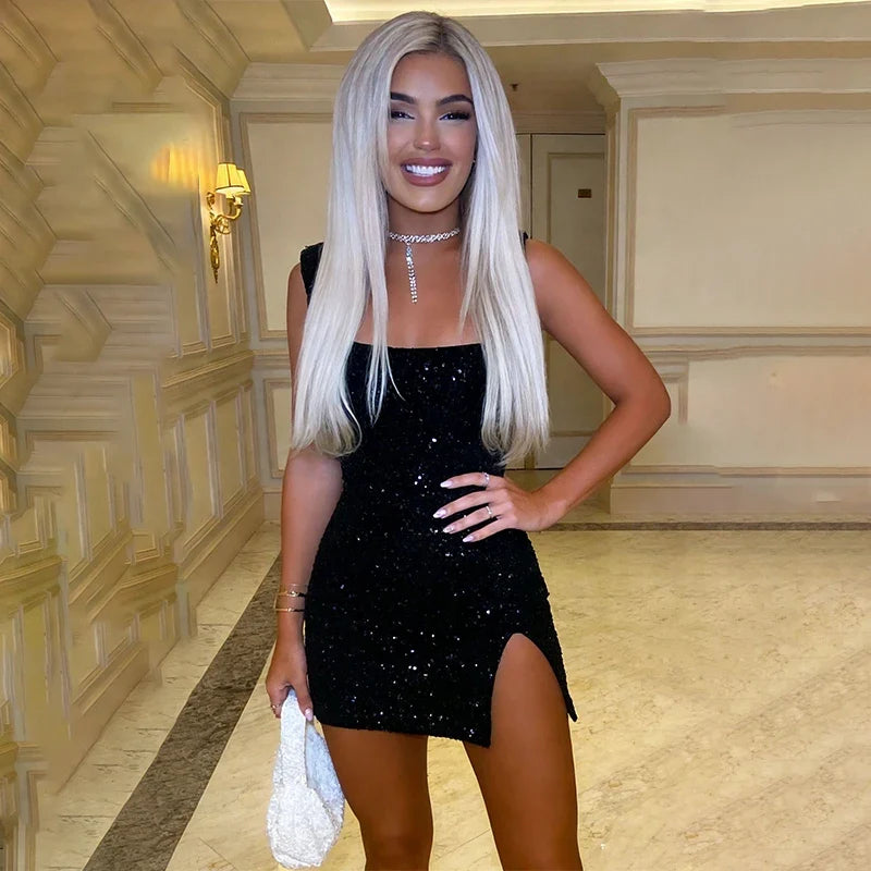 Avrilyaan Colorful Diamond Pattern Sequin Slit Sexy Dress Women 2025 Elegant Party Dress Backless Mini Summer Dress Vestidos