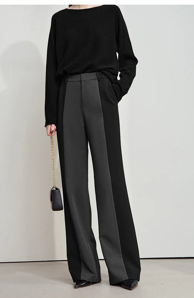 AMII 2025 New Arrival Elegant Office Lady Pants Minimalist Easy-care Anti-wrinkle Casual Simple Color Blocking Trouser 12543101