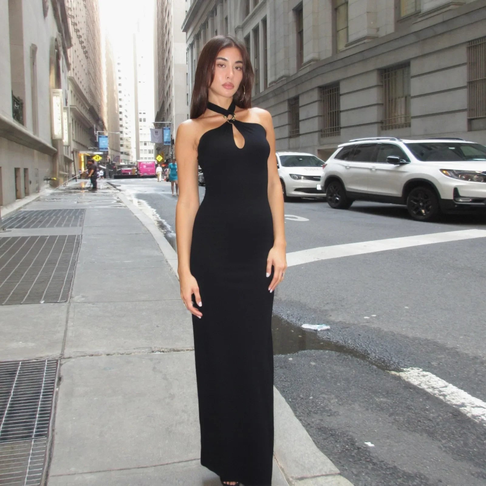Cryptographic Summer Elegant Backless Halter Black Dress Party Club Outfits Women Sexy Maxi Dresses Gown Vestido Holiday Clothes