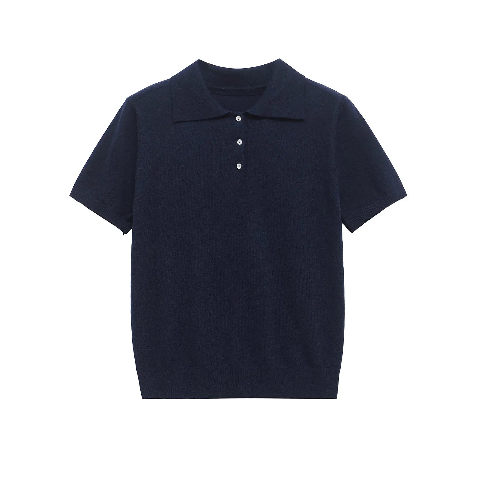 YENKYE New 2025 Women Basic Jersey Polo Collar T Shirt Short Sleeve Front Button Rib Trim Tees Spring Summer Crop Top