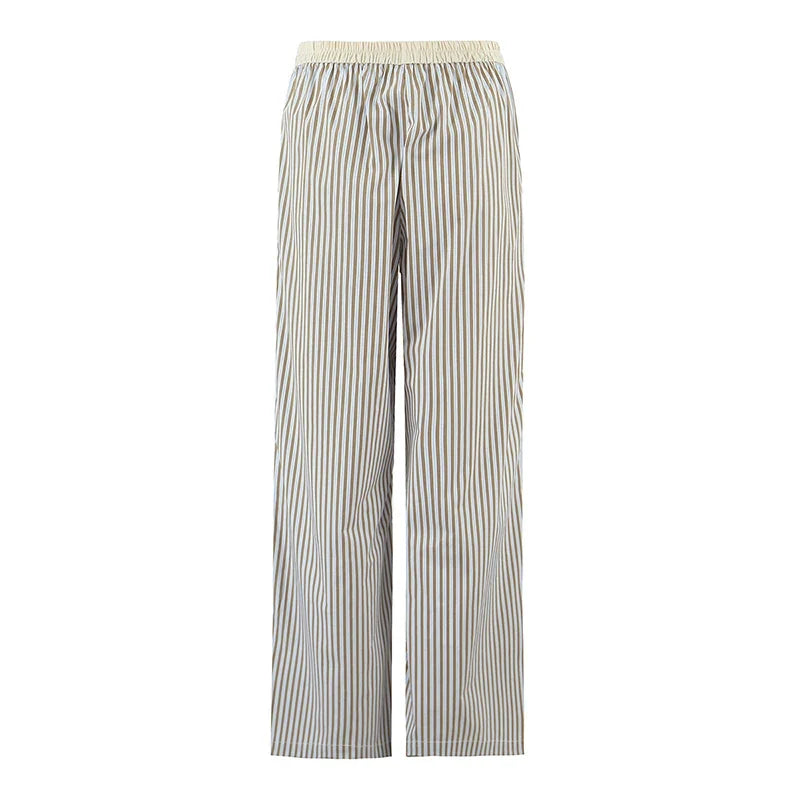 YENKYE Europe And America Striped Wide Leg Pants Women Vintage Elastic High Waist Casual Summer Trousers Female pantalones