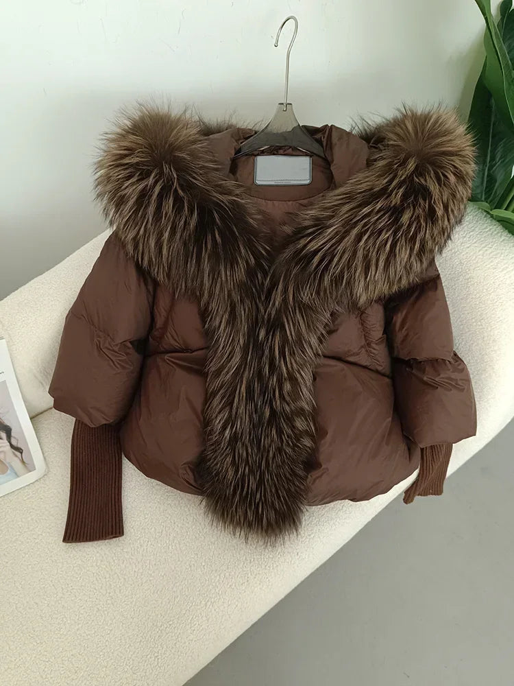 OFTBUY 2023 Real Fox Fur Collar Hooded Winter Jacket Women Natural Thick Warm Loose Oversize Duck Down Coat Streetwear Outerwear