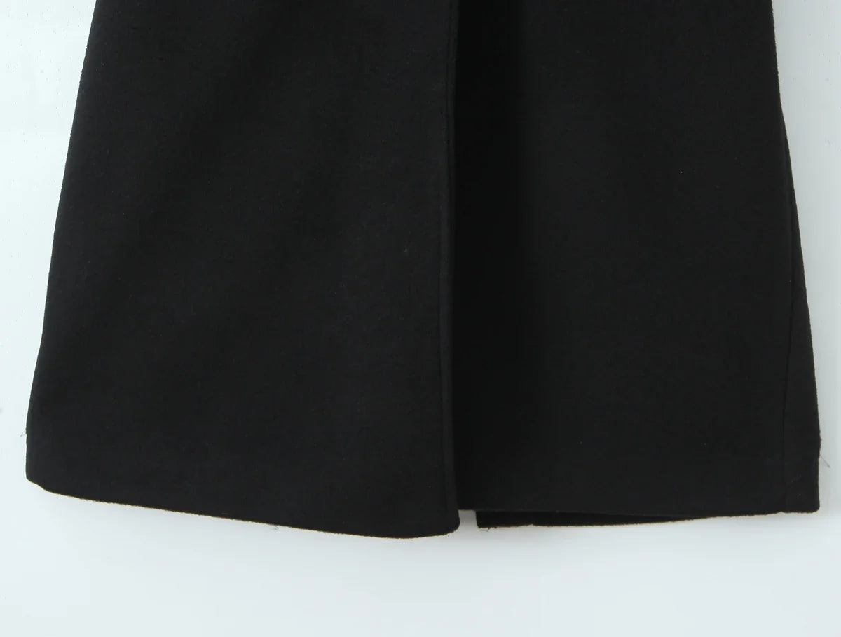 New Autumn Winter Black Shaggy Faux Fur Lapel Collar Woolen Coat Women Bow Sashes Long Sleeve No Button Midi Trench Outerwear