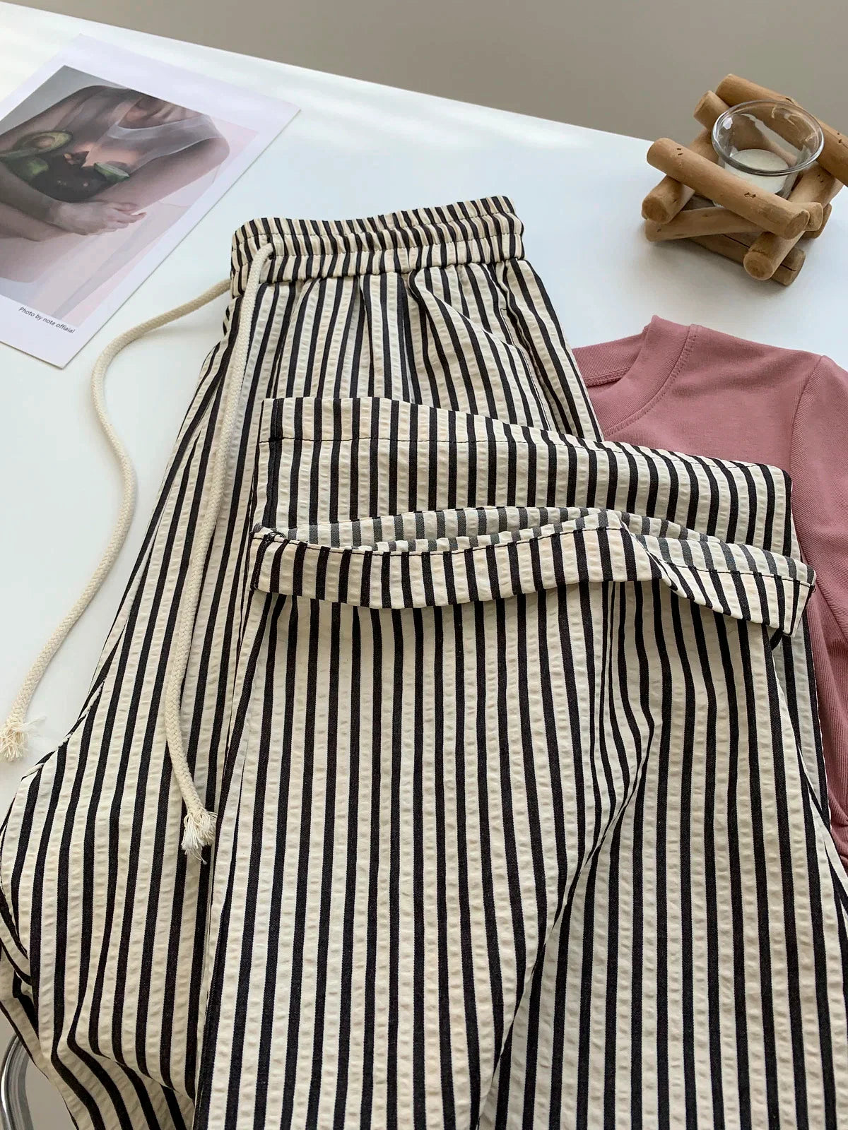 Striped Pants For Women In Summer Loose Slim Casual Wide Leg Straight Leg Long Pants