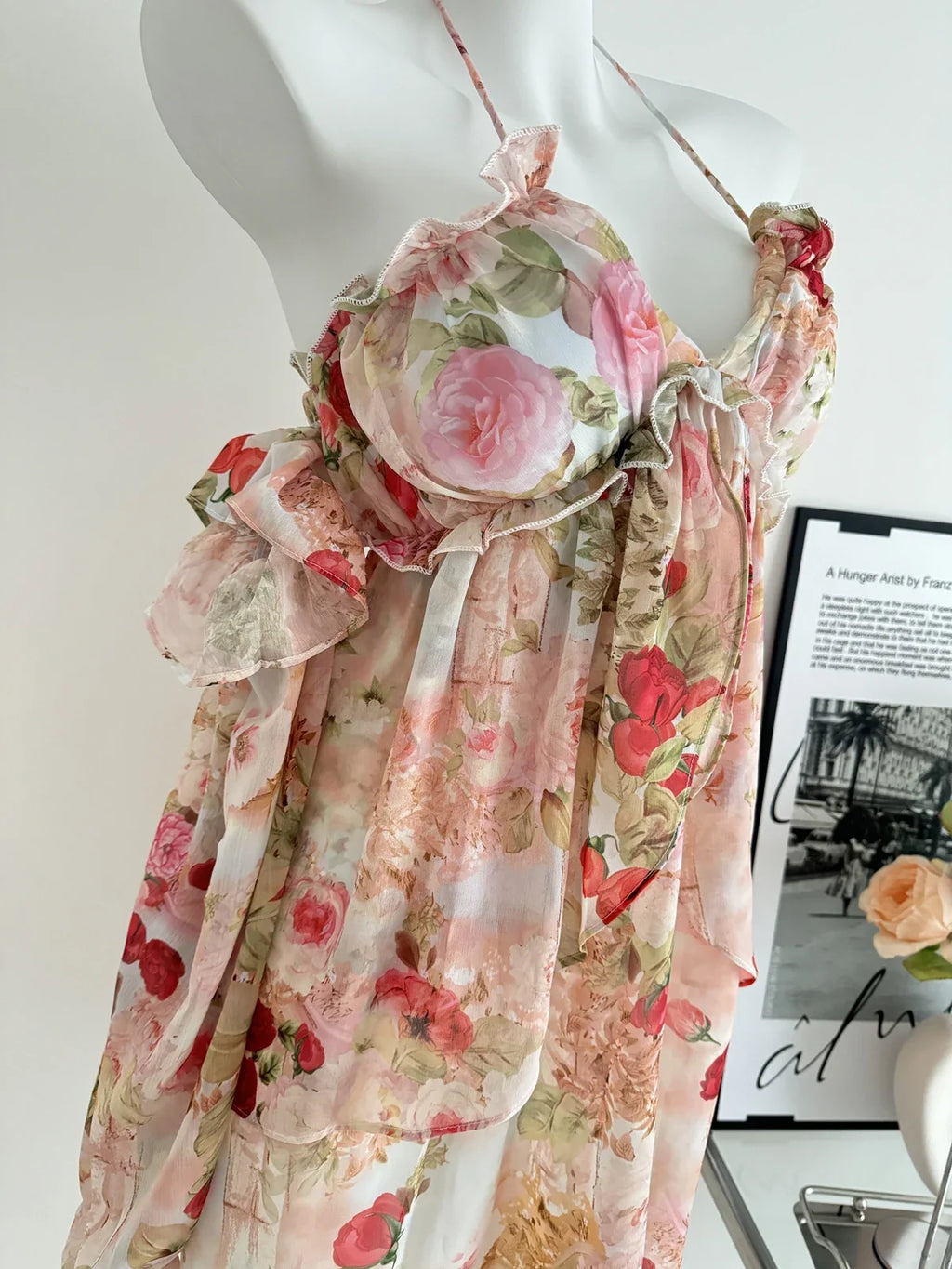 Summer French Vintage Mini Fairy Chiffon Floral Lantern Sleeve Dress Women Mori Romantic Frock Evening Court One-Piece Gyaru New