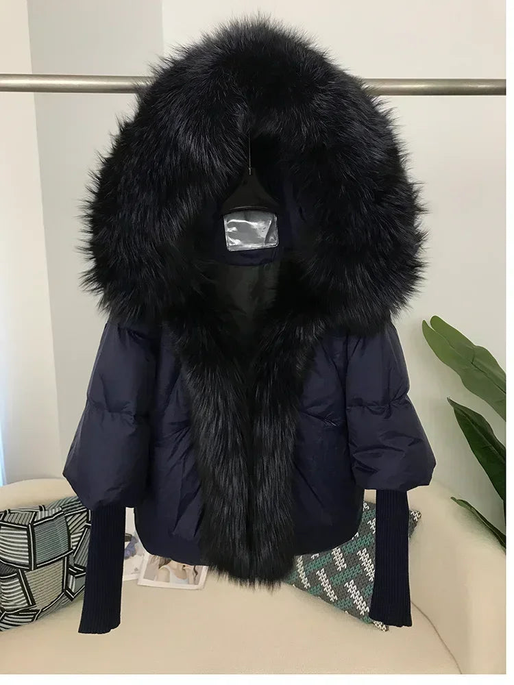 OFTBUY 2023 Real Fox Fur Collar Hooded Winter Jacket Women Natural Thick Warm Loose Oversize Duck Down Coat Streetwear Outerwear