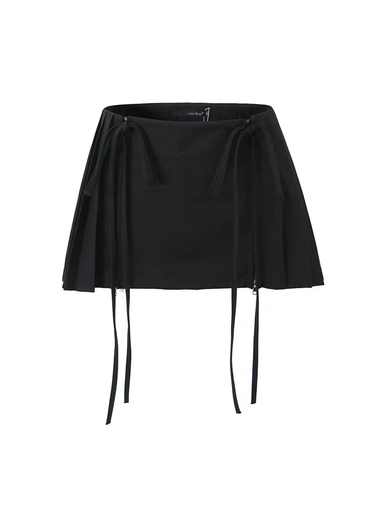 Y2k Sexy Pleated Mini Skirts For Woman 2024 Spring New Preppy Streetwear Hot Girl Zipper Bandage Slim Split Short Skirts Female