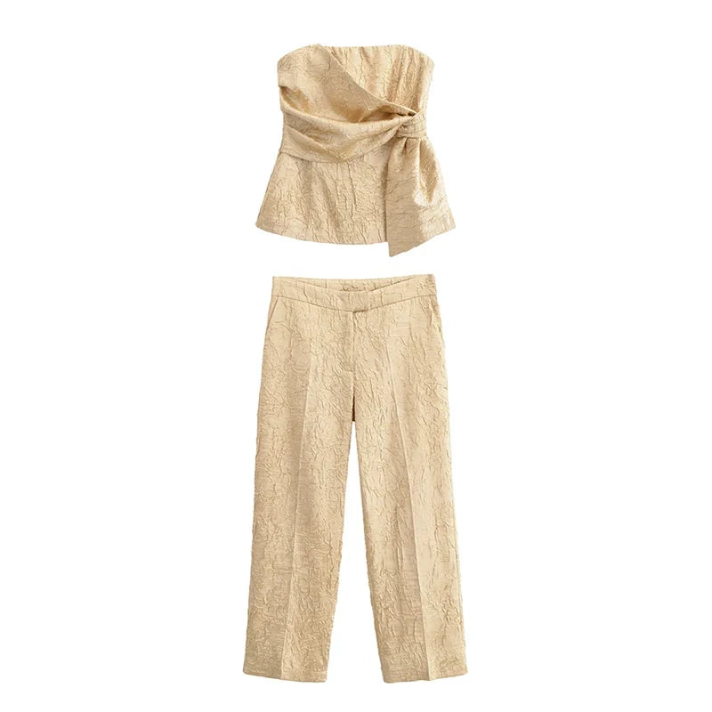 YENKYE New 2025 Women Mid-rise Wrinkled Satin Pants Female Fashion Straight Trousers pantalones de mujer