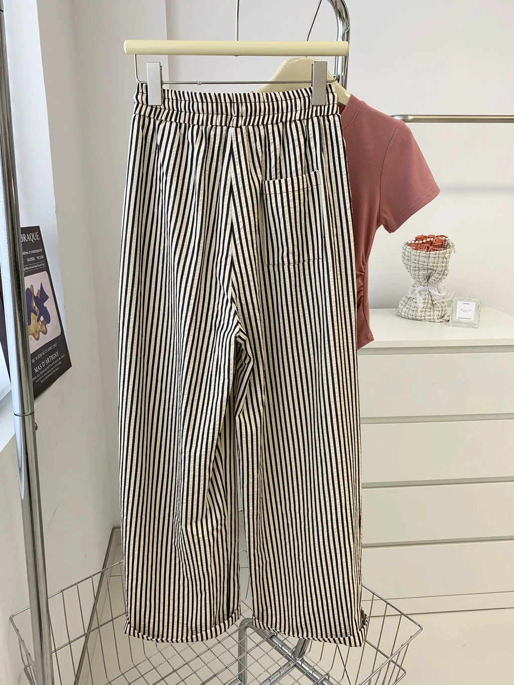Striped Pants For Women In Summer Loose Slim Casual Wide Leg Straight Leg Long Pants