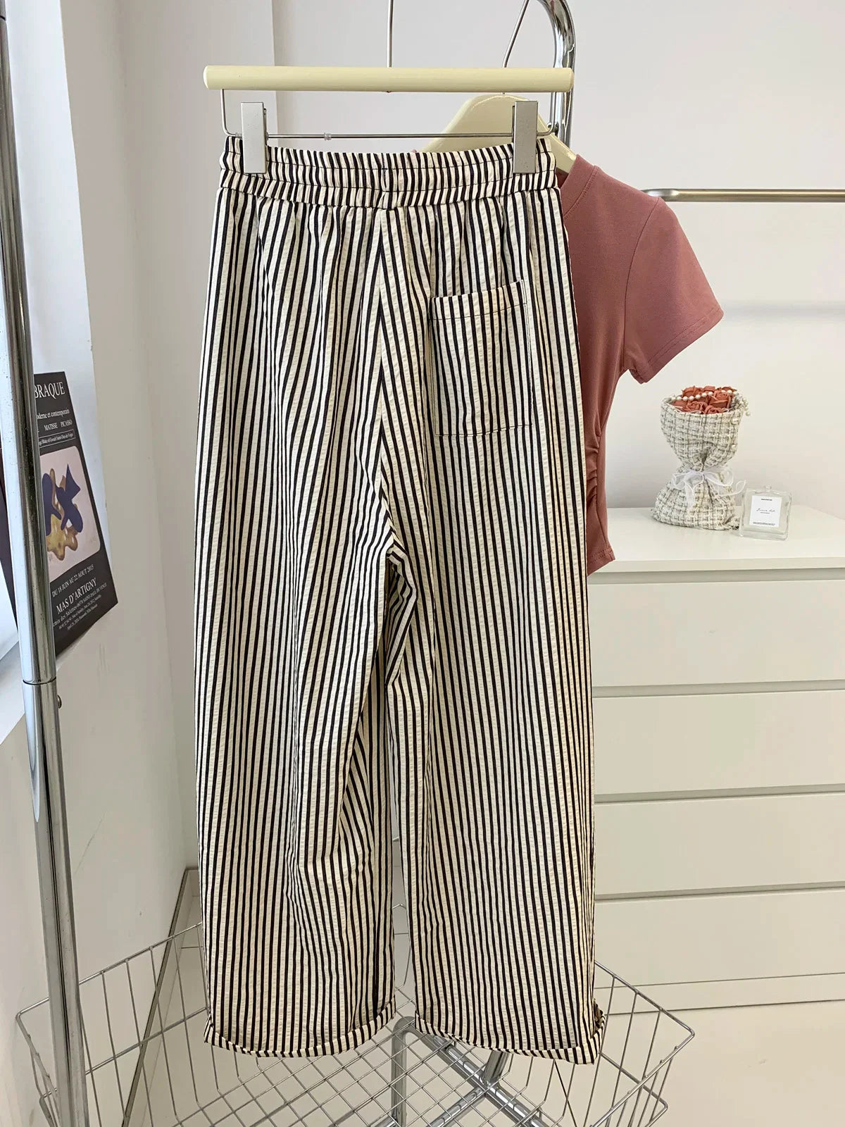 Striped Pants For Women In Summer Loose Slim Casual Wide Leg Straight Leg Long Pants