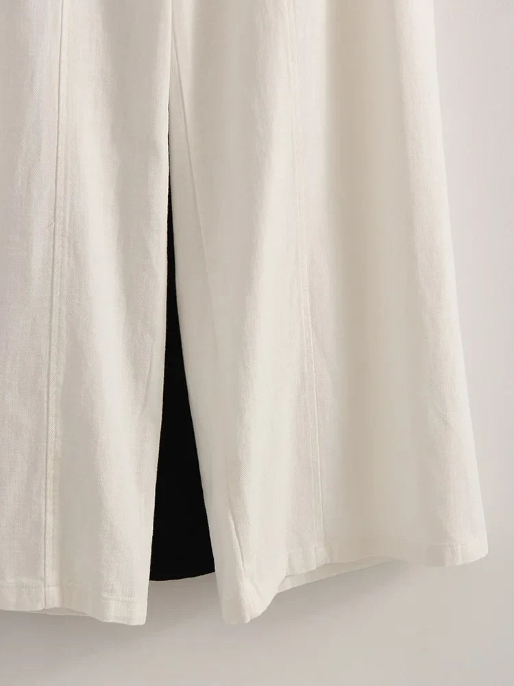White Cotton Linen Pants Women Wide Leg Formal Trousers Summer Straight Leg Suit Pants High Waist Ladies Formal Pants Loose