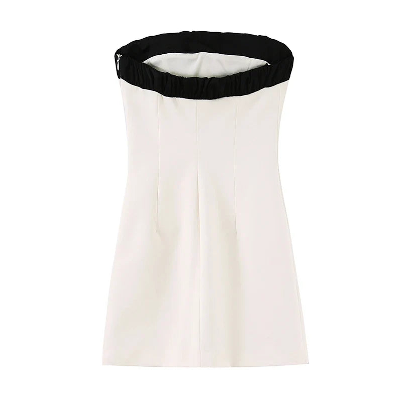 YENKYE Contrast Bow Strapless Dress For Women Sexy Party Mini Vestidos
