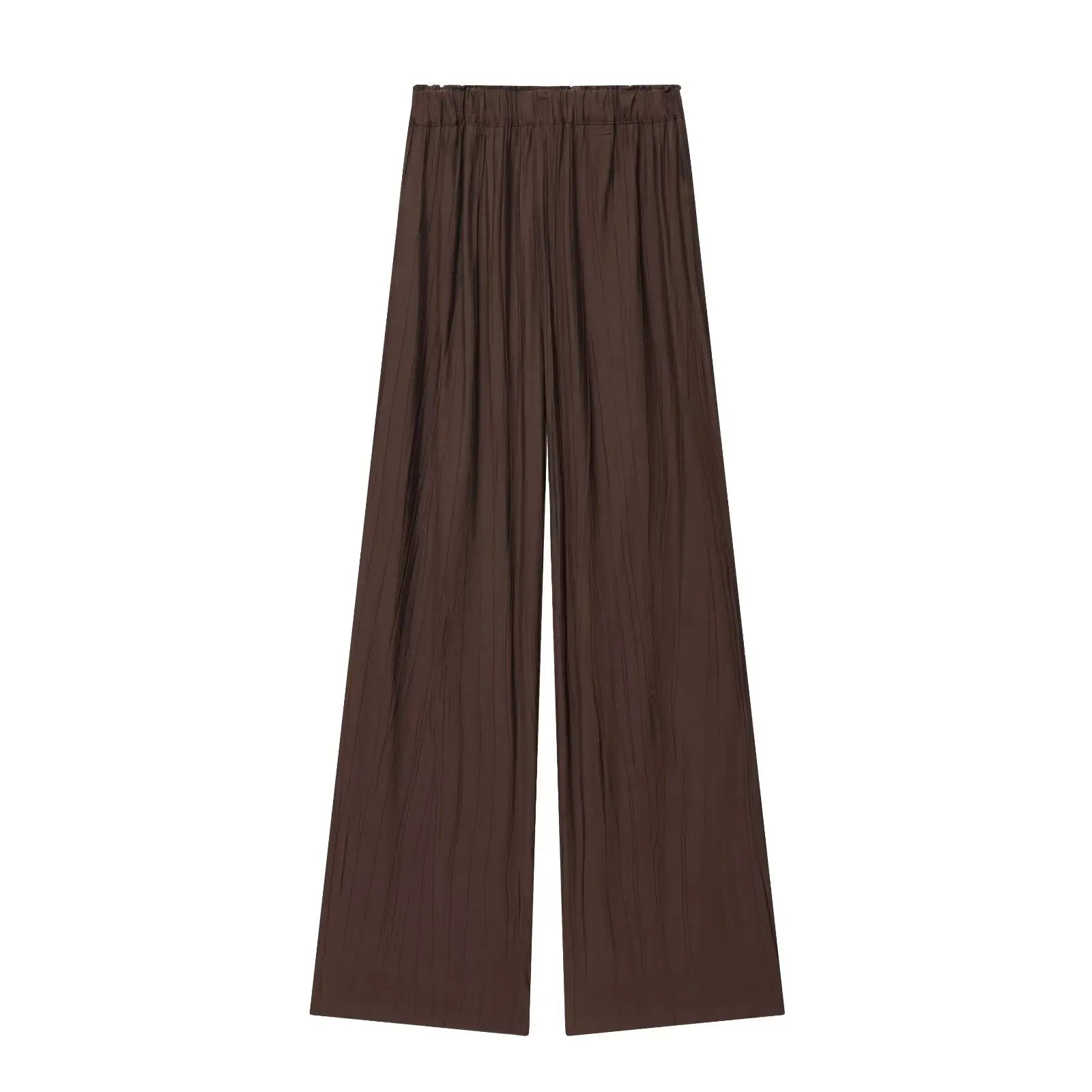 YENKYE Drawstring Elastic High Waist Brown Wide Leg Pants For Women Casual Loose Trousers pantalones de mujer