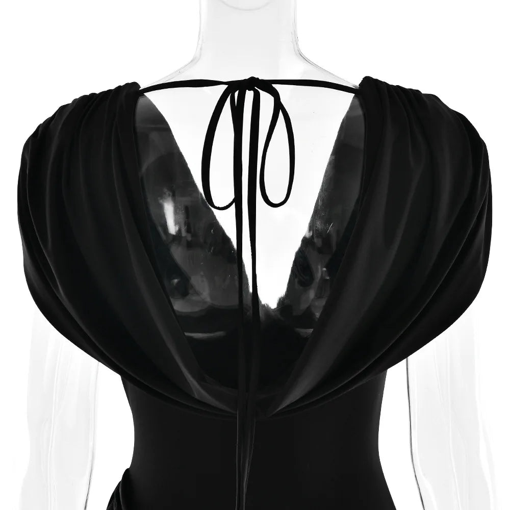 Cryptographic Elegant Ruched Draped V Neck Mini Dress Party Club Sexy Outfits for Women Sleeveless Sexy Bodycon Dresses Solid