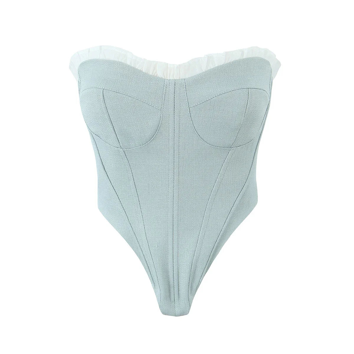 2024 Gray Spliced White Wood ears Bra Chest Sexy Corset Women Summer Fish Bone Slim Tank Tops Bodycon Strapless Crop Top