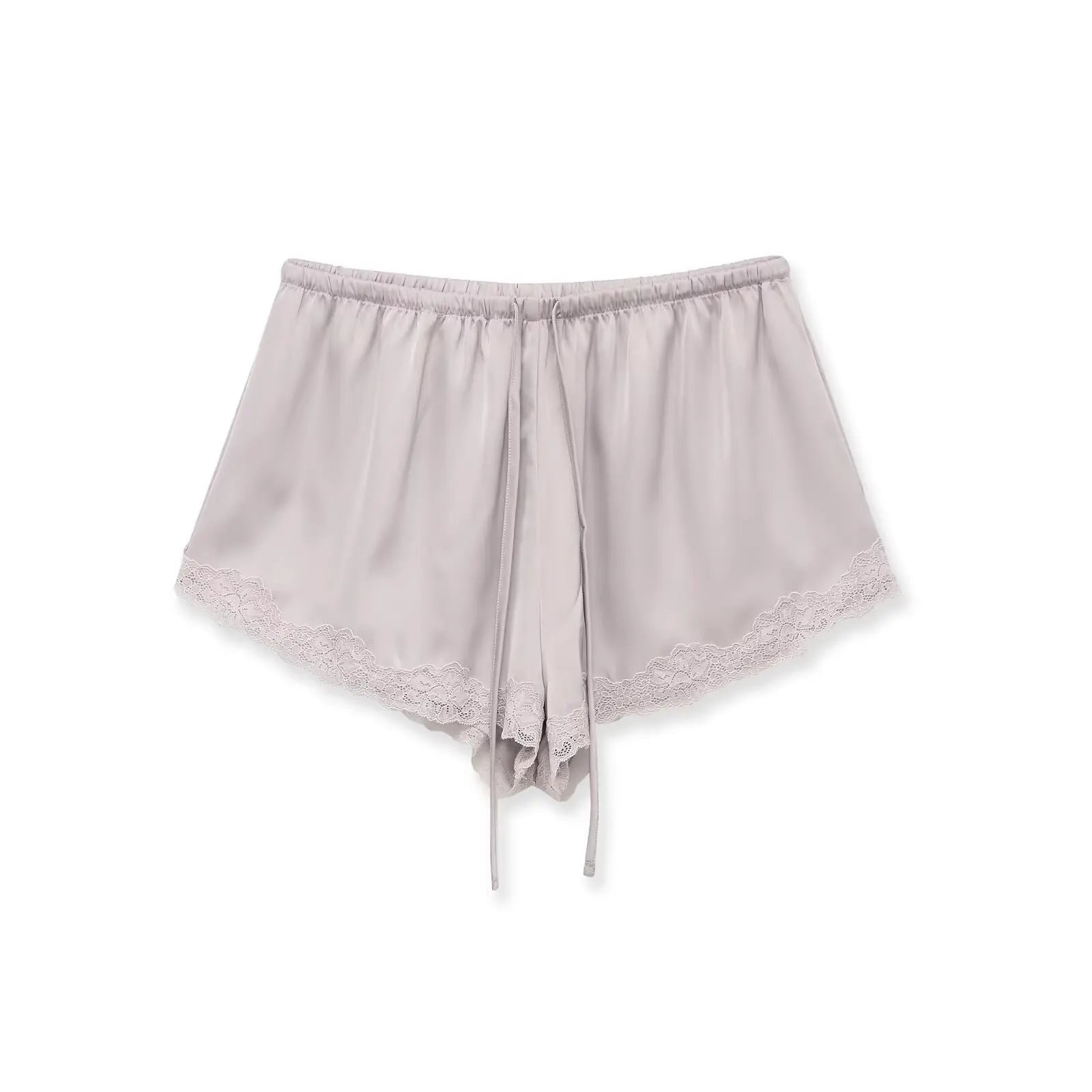 YENKYE New 2026 Women Lace Trim Satin Mini Shorts Elastic Waist With Drawstring Casual Summer Shorts
