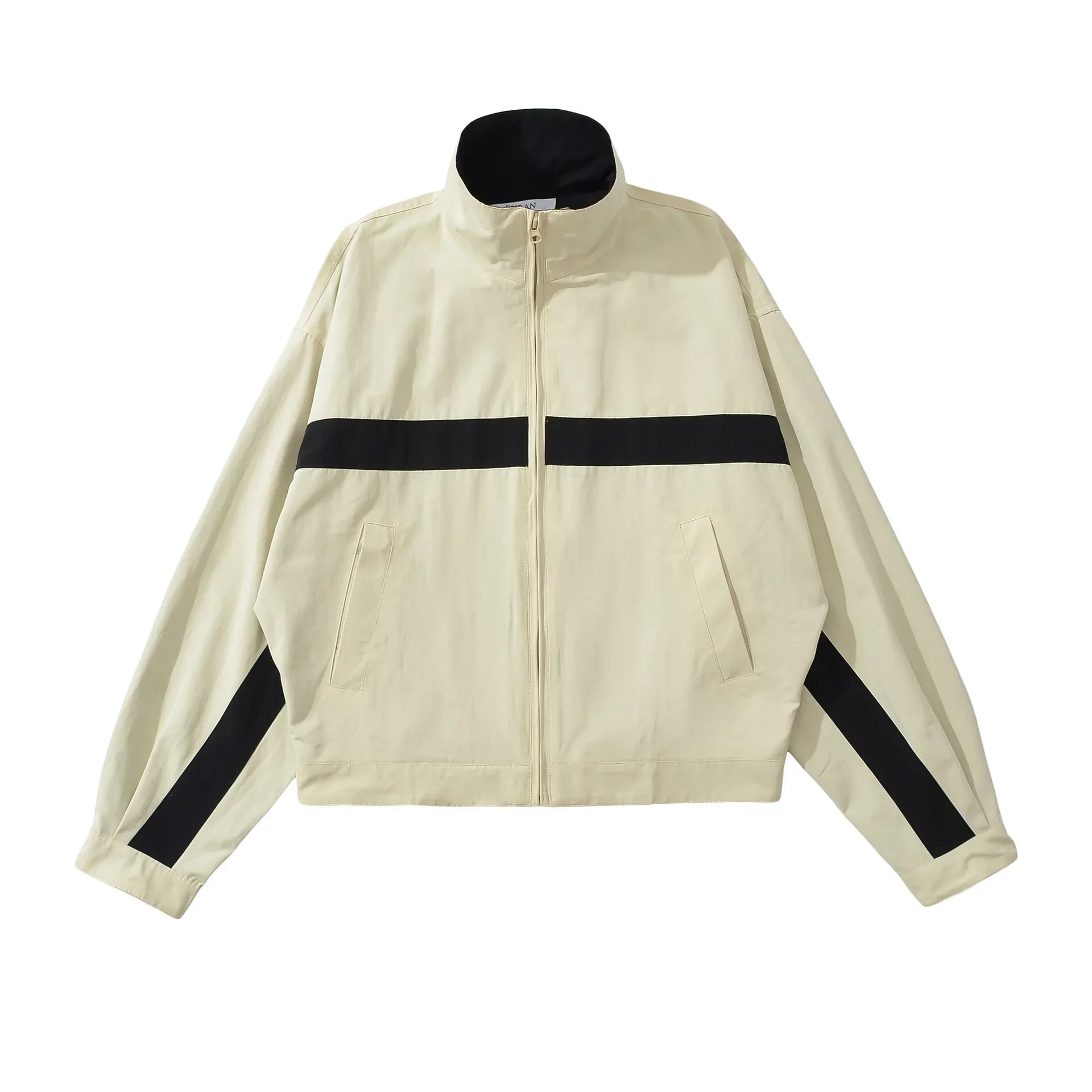 Autumn Contrast Color Zip Up High Collar Strip Safari Jackets Long Sleeve Windbreak Coat Loose Charge Outdoors Sports Outerwear