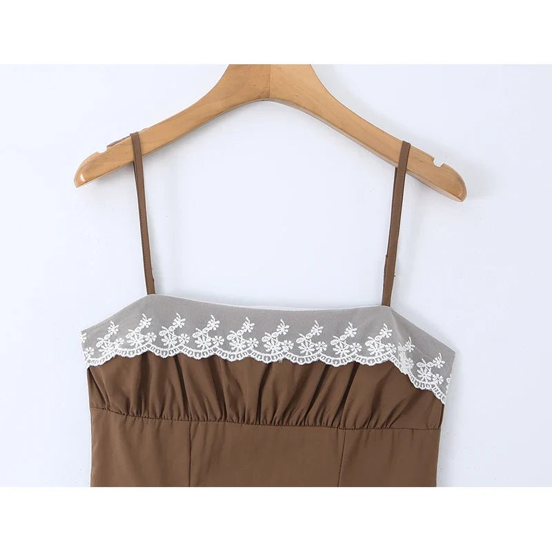 YENKYE New 2026 Women Lace Trim Spaghetti Strap Mini Dress Sweet Girls Slim A-Line Casual Summer Sundress Vacation Robe