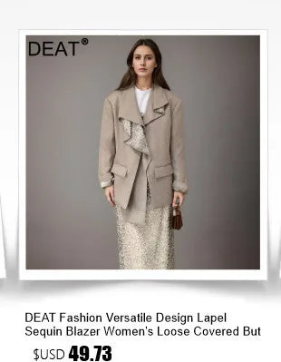DEAT Fashion Women's Blazer New Fashion Notched Lace Patchwork Long Sleeve Contrast Suit Jackets Female Spring 2025 17A1298