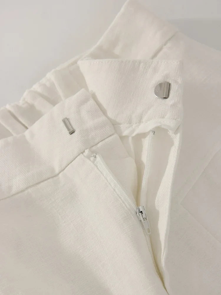 White Cotton Linen Pants Women Wide Leg Formal Trousers Summer Straight Leg Suit Pants High Waist Ladies Formal Pants Loose