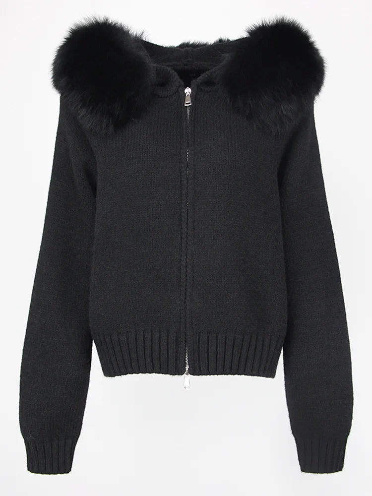ANAES FOX FUR CARDIGAN JACKET
