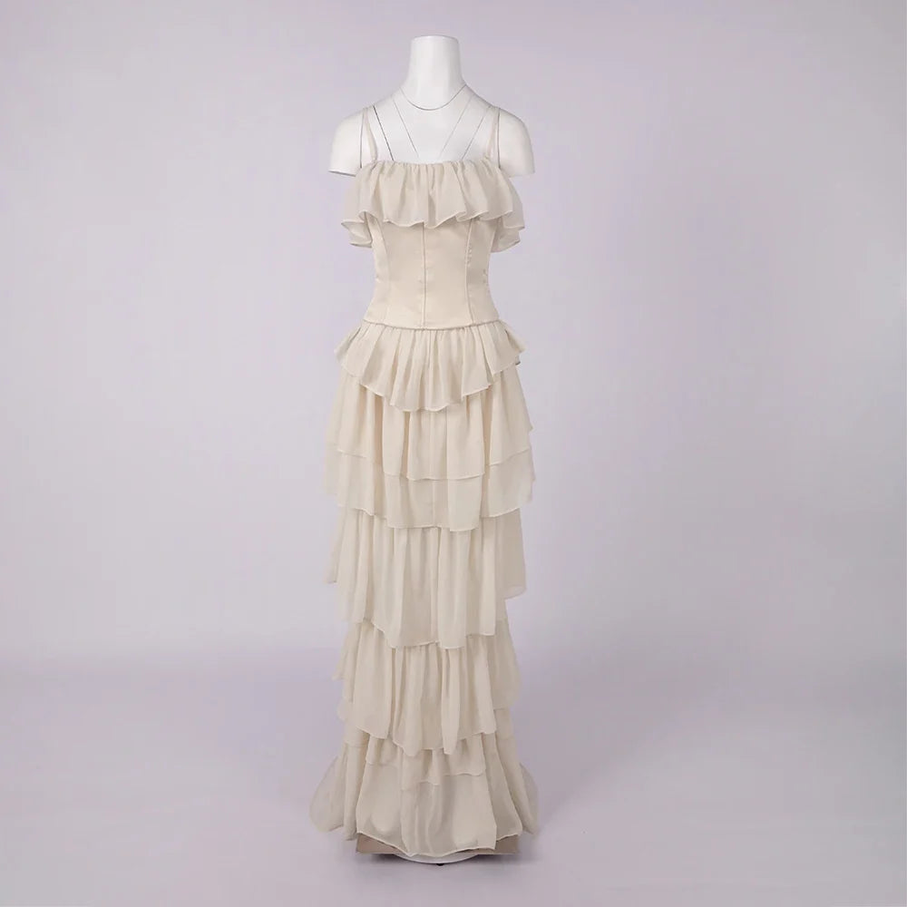 VC 2026 Strapless Tiered Chiffon 2 Pieces Dress Set for Women Corset Bodice Formal Maxi Dress Elegant Ruffled Layered Prom Set
