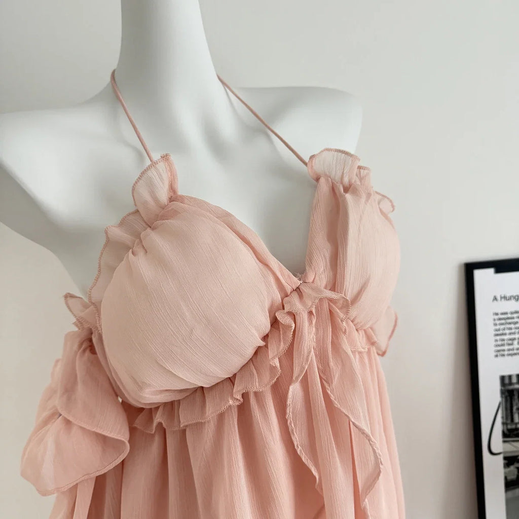 Summer French Vintage Mini Fairy Chiffon Floral Lantern Sleeve Dress Women Mori Romantic Frock Evening Court One-Piece Gyaru New