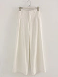 White Cotton Linen Pants Women Wide Leg Formal Trousers Summer Straight Leg Suit Pants High Waist Ladies Formal Pants Loose
